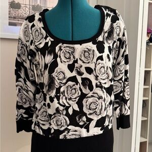 White House Black Market Black and White Rose Blouse